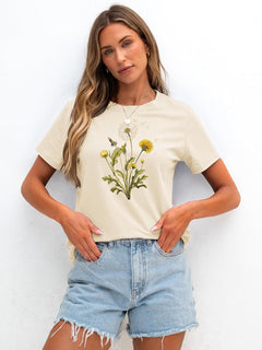 Women T Shirts Boho Graphic Tees Floral Loose Fits Casual Tops Summer Short Sleeves Shirts