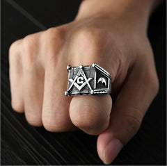 Men's Vintage Sun and Moon Titanium Steel Ring masonic