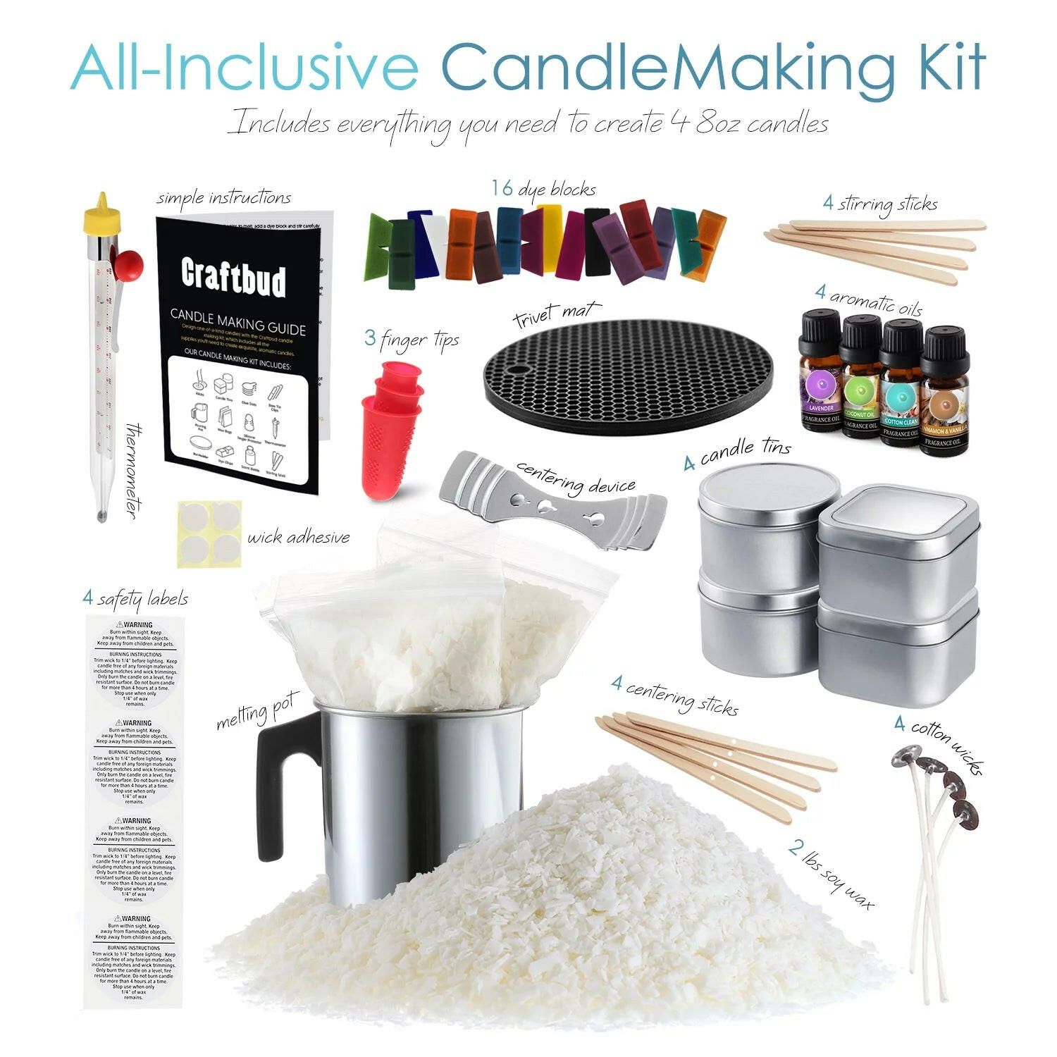 Complete Soy Wax Candle Making Kit for Adults and Kids with 2LB Candle Wax for Candle Making Supplies.