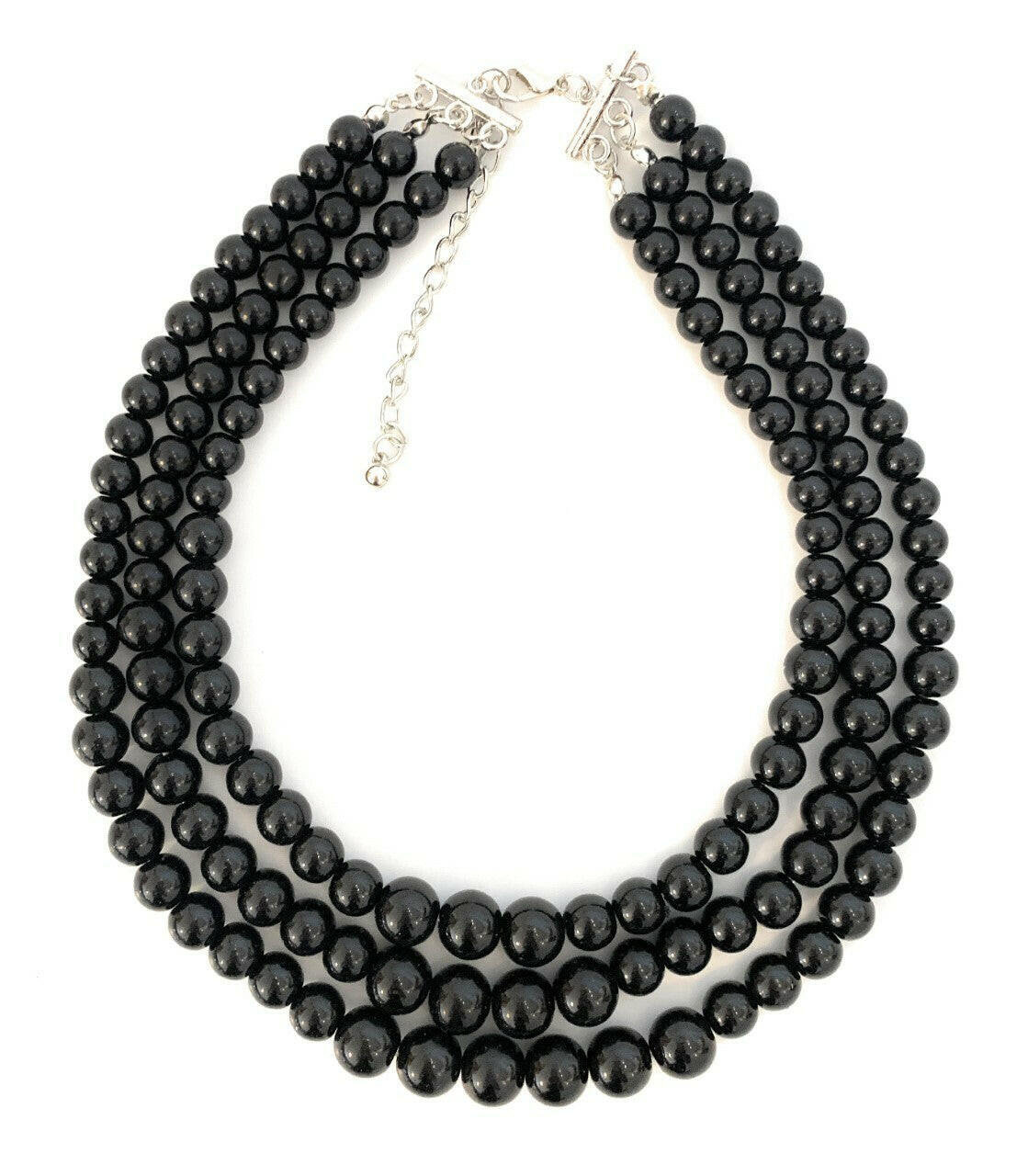 Womans Faux Pearl 3 Layer Multi Strand Gatsby Necklace Statement Bib Vintage UK.
