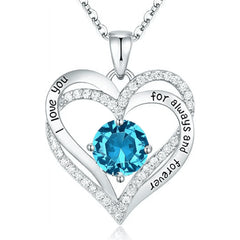 Love Pendant Necklaces for Women with Birthstone Zirconia, Christmas Birthday Anniversary Jewelry Gift for Women Wife.