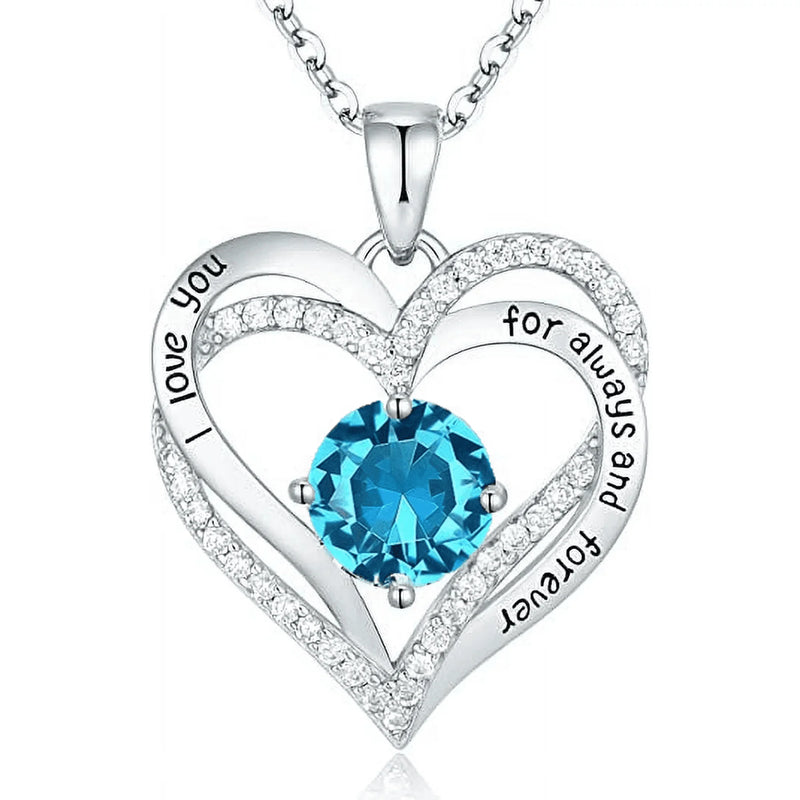 Love Pendant Necklaces for Women with Birthstone Zirconia, Christmas Birthday Anniversary Jewelry Gift for Women Wife.