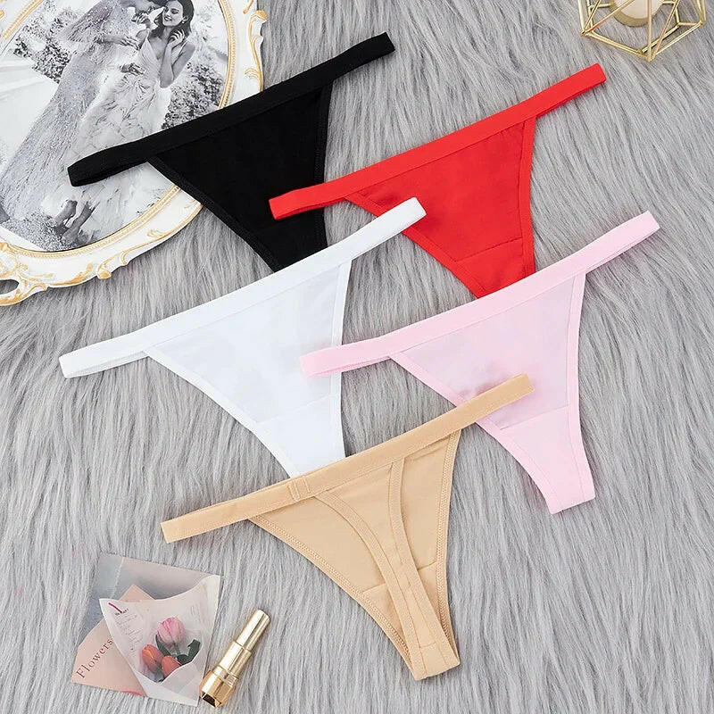 5 Pcs/Lot Sexy Women Cotton G String Thongs Low Waist Seamless Female Underpants Solid Color High Elasticity Underwear Lingere.