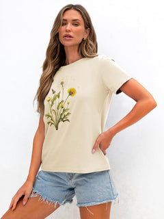 Women T Shirts Boho Graphic Tees Floral Loose Fits Casual Tops Summer Short Sleeves Shirts