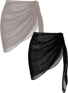 2 Pieces Women Beach Sarongs Sheer Cover Ups Chiffon Bikini Wrap Skirt for Swimwear S-XXL.