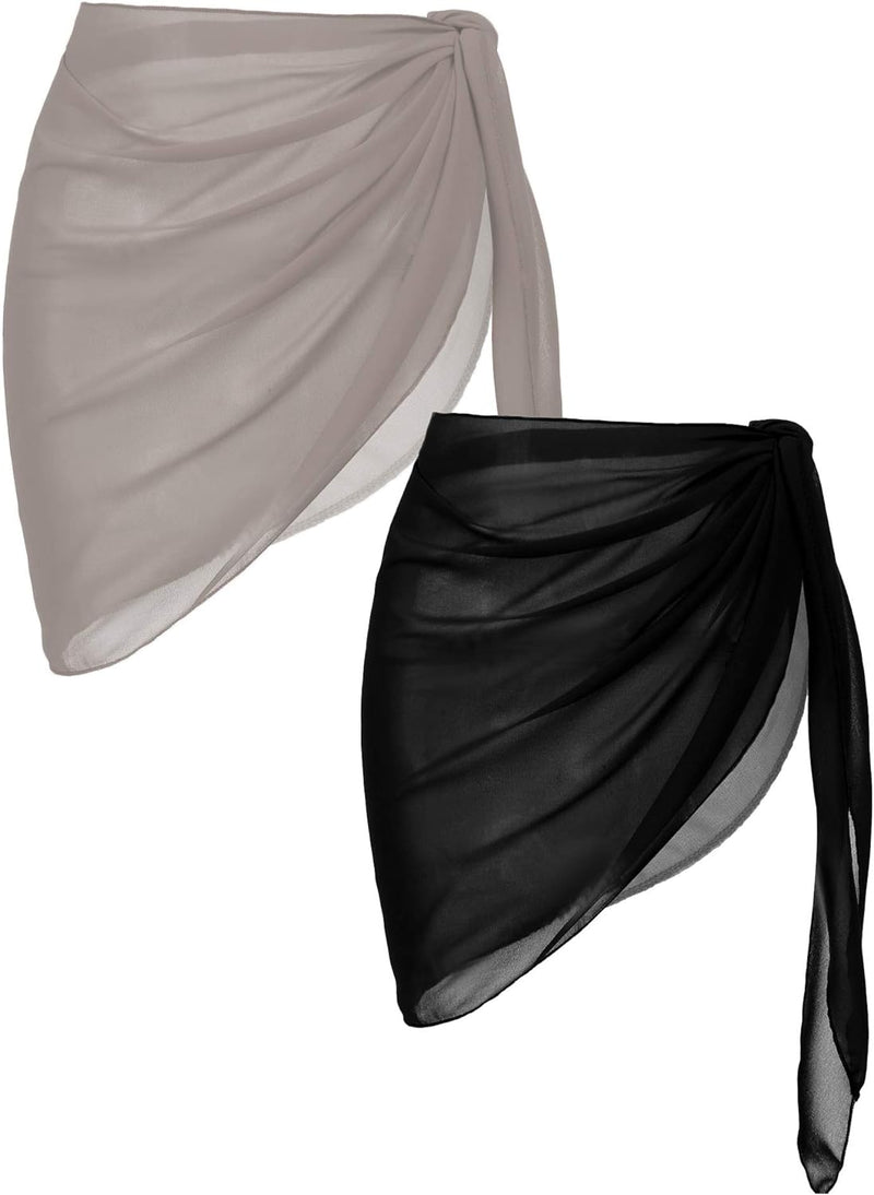 2 Pieces Women Beach Sarongs Sheer Cover Ups Chiffon Bikini Wrap Skirt for Swimwear S-XXL.