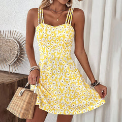 Womens Floral Print Spaghetti Strap A-Line Dress.