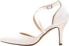 Heels for Women Closed Toe Strappy Pointed High Heel Pumps Satin Pointy Wedding Evening Dress Shoes