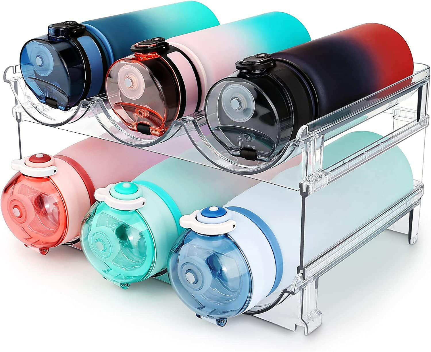 Water Bottle Organizer for Cabinet, Water Bottle Storage Organizer, 2 Packs Water Bottle Storage Rack, Water Bottle Holder for Cabinet, Stackable Water Bottle Storage Rack.