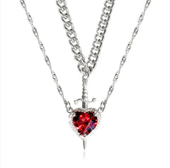 Gothic Punk One Arrow Through The Heart Creative Two Color Couple Necklace Red Rhinestone Heart Dagger Necklace Good Friend Gift Fashion Jewelry