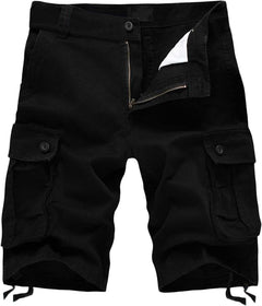 Men'S Shorts Summer Men Cotton Loose Shorts Casual Cargo Shorts Outdoors Pocket Beach Short Pants Black.