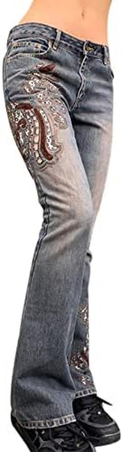 Women High Waisted Pants Y2K Graphic Wide Leg Denim Jeans Straight Casual Loose Baggy Trousers Vintage E-Girl Streetwear.