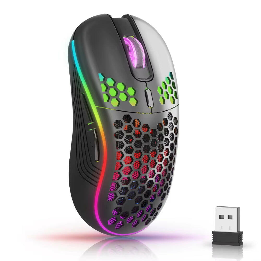 2.4G Wireless Mouse with RGB Backlit 6-Button 3-Speed DPI Type C Rechargeable Ergonomic Honeycomb Design Gaming Mouse.
