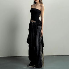 Y2K Tank Tops Asymmetrical Fringed Ruffle Top Streetwear Black Strapless Womans Summer Clothes