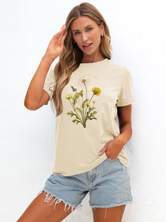 Women T Shirts Boho Graphic Tees Floral Loose Fits Casual Tops Summer Short Sleeves Shirts