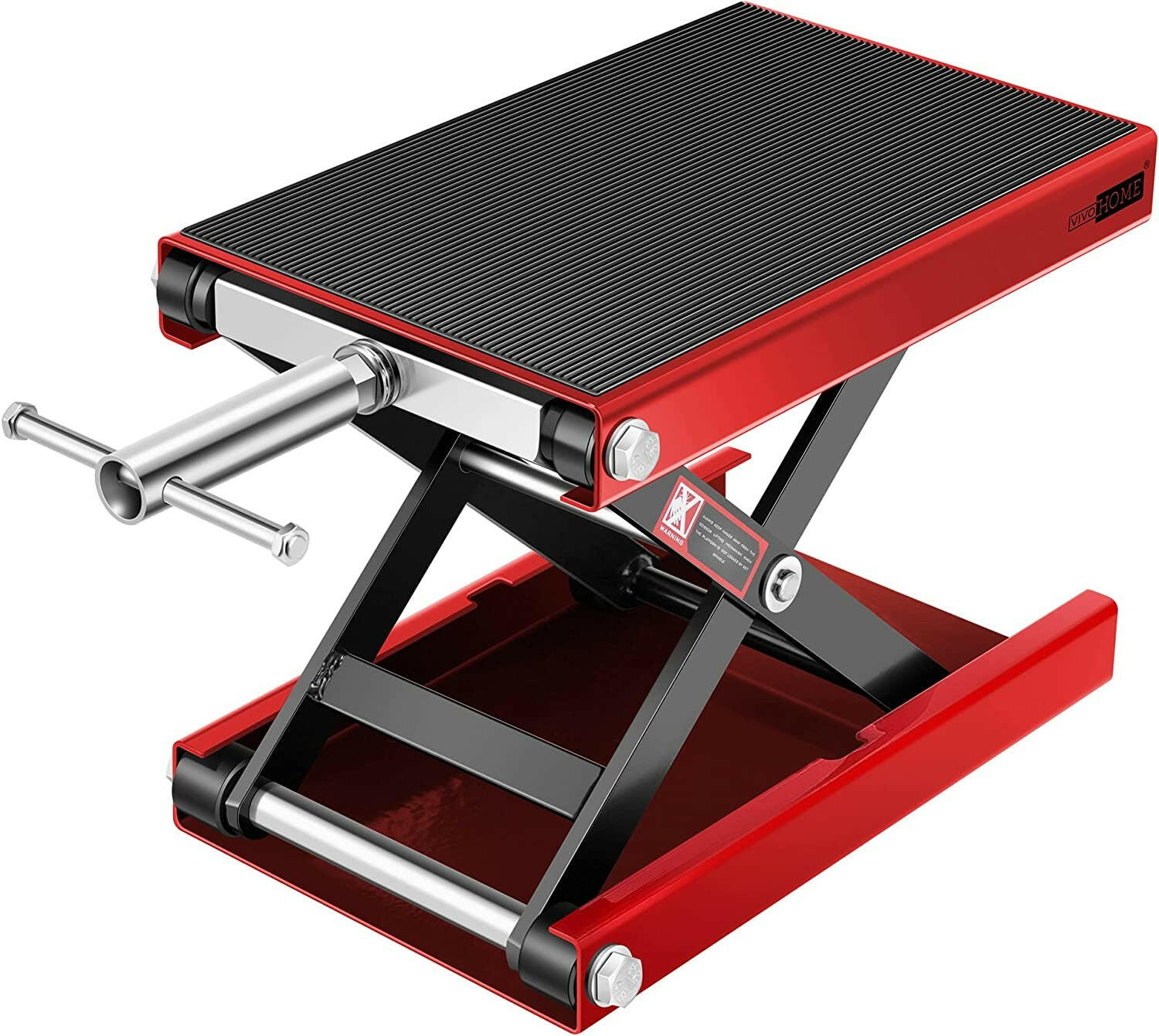 Motorcycle Lift Scissor Jack Steel Wide Deck Hoist Crank Center Stand 1100 LBS Capacity for Motorcycles, Atvs, Dirt Bikes Red.