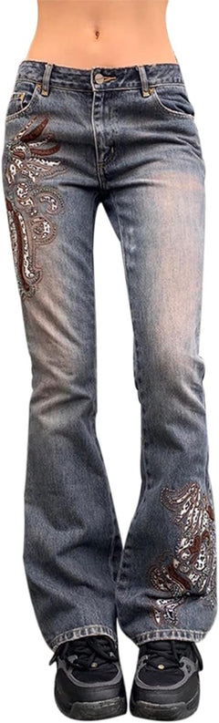 Women High Waisted Pants Y2K Graphic Wide Leg Denim Jeans Straight Casual Loose Baggy Trousers Vintage E-Girl Streetwear.