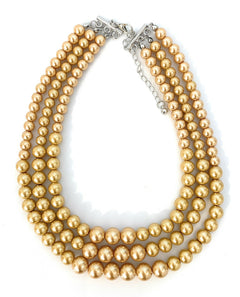 Womans Faux Pearl 3 Layer Multi Strand Gatsby Necklace Statement Bib Vintage UK