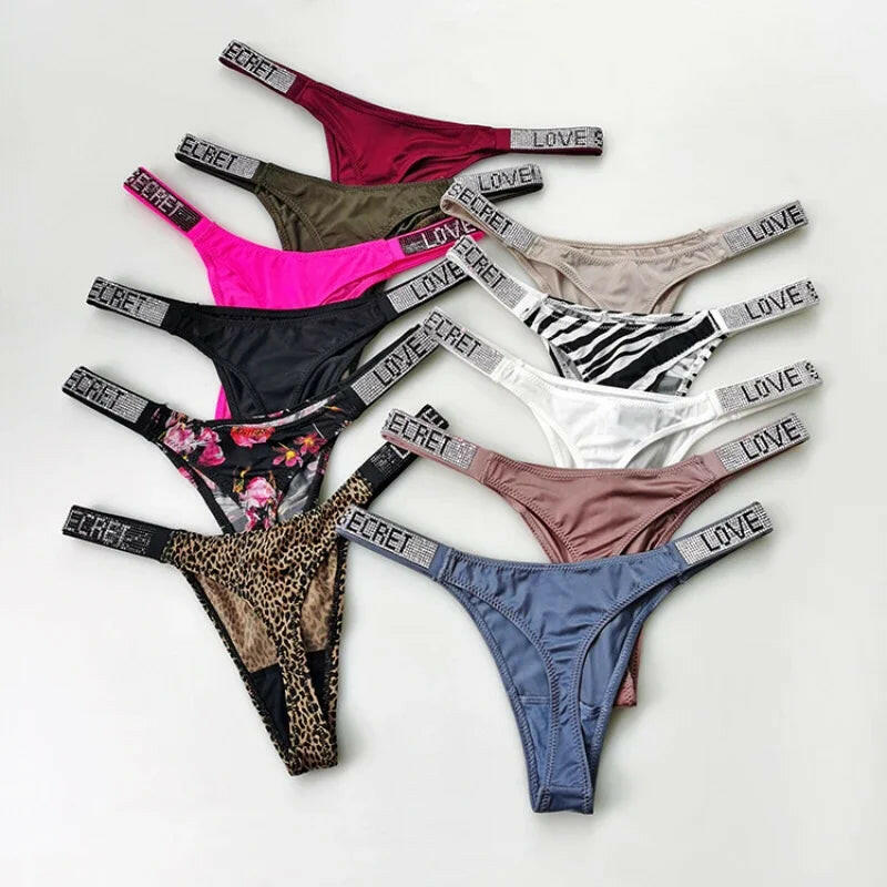 Shiny Rhinestone Thong Women Low Waist Panties Femme Sexy Underwear Ladies Briefs Lingere Panty Underware Lingerie Thongs T Pant.