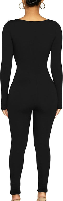 Women'S Sexy Long Sleeve Bodycon One Piece Jumpsuits Club Outfits V Neck Ruched Rompers
