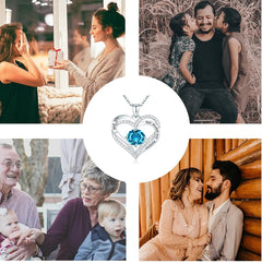 Love Pendant Necklaces for Women with Birthstone Zirconia, Christmas Birthday Anniversary Jewelry Gift for Women Wife.