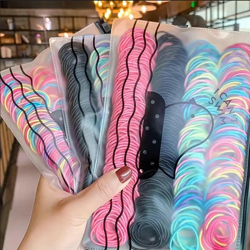100Pcs/Set Girls Elastic Hair Bands Girls Hair Accessories 2.5Cm Colorful Rubber Band Children Ponytail Holder Kids Hair Ties.