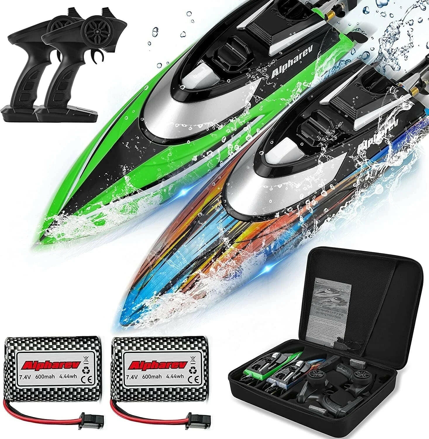 2 Packs RC Boat with Case, 20+ MPH Remote Control Boat for Pool Lake, RC Toys for Adults Kids.
