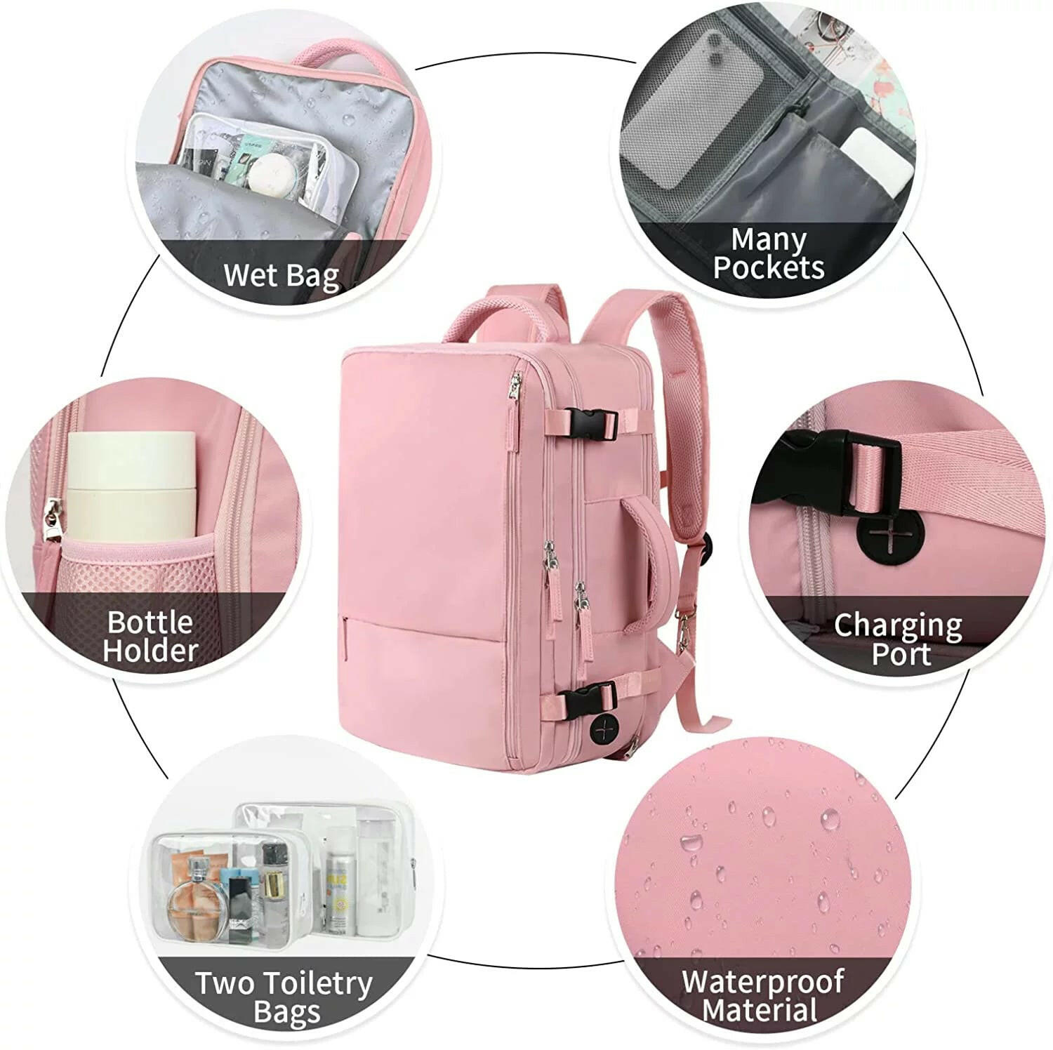Extra Large Travel Backpack for Women,Carry on Backpack,17 Inch Laptop Backpack,Hiking Backpack,School Bag,Pink.