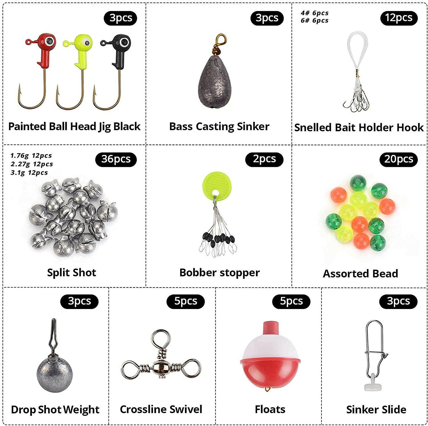 Saltwater Terminal Tackle Kit - 196Pcs, Fishing Hooks, Jig Hooks, Floats & Sinkers.