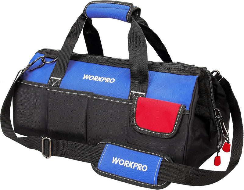 18-Inch Close Top Wide Mouth Storage Tool Bag with Adjustable Shoulder Strap, Sturdy Bottom.