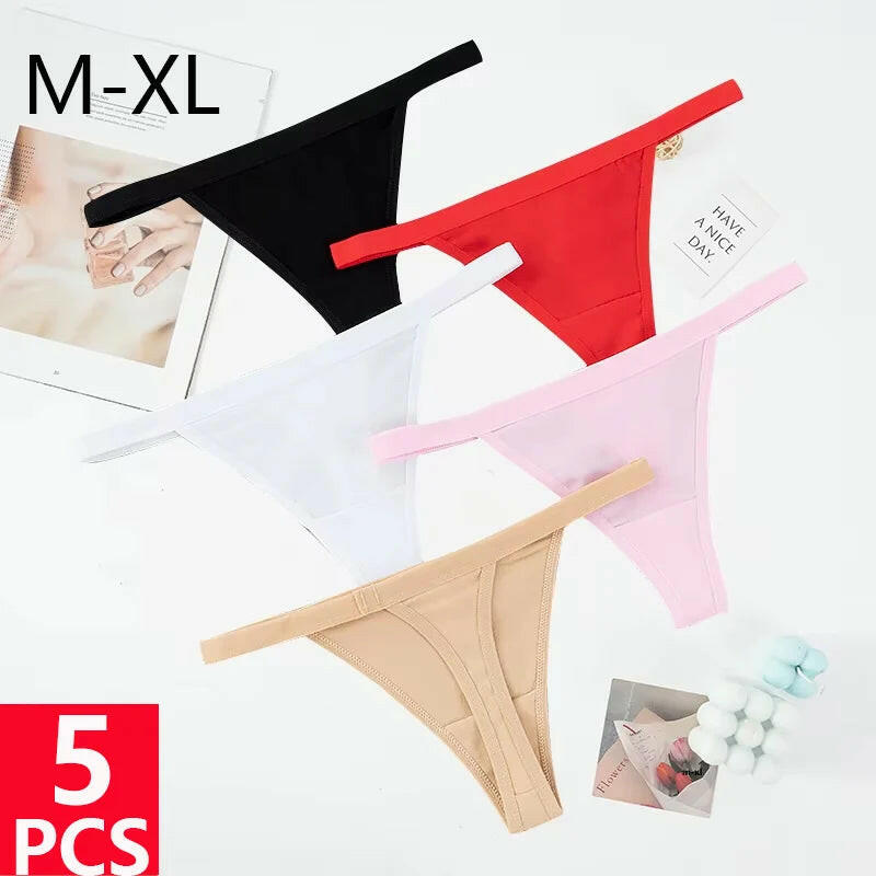 5 Pcs/Lot Sexy Women Cotton G String Thongs Low Waist Seamless Female Underpants Solid Color High Elasticity Underwear Lingere.