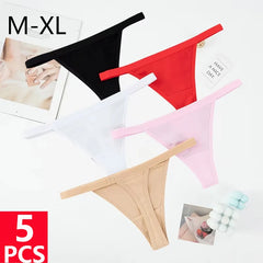 5 Pcs/Lot Sexy Women Cotton G String Thongs Low Waist Seamless Female Underpants Solid Color High Elasticity Underwear Lingere
