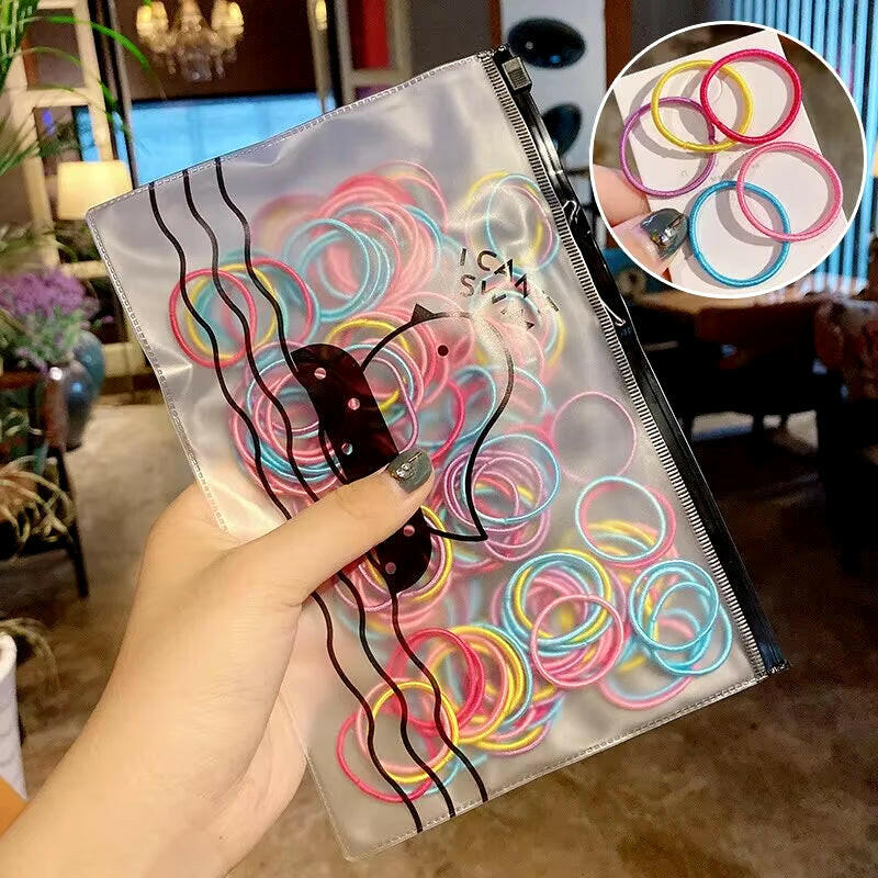 100Pcs/Set Girls Elastic Hair Bands Girls Hair Accessories 2.5Cm Colorful Rubber Band Children Ponytail Holder Kids Hair Ties.
