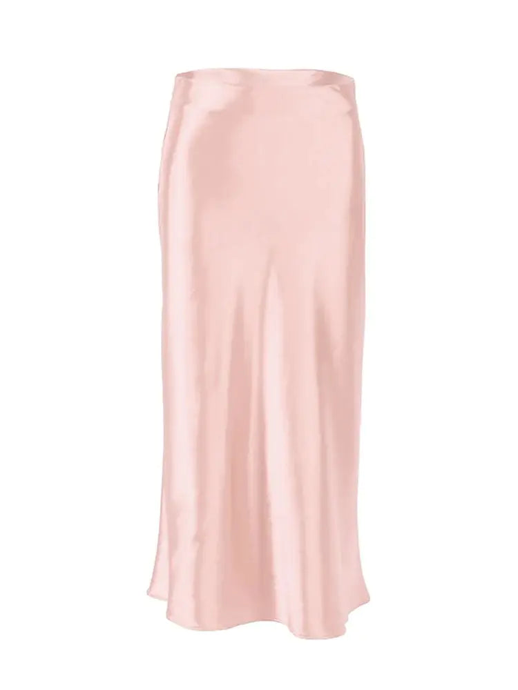 Elegant Satin Mid-Length Skirt/ High-Waist A-Line Skirt.