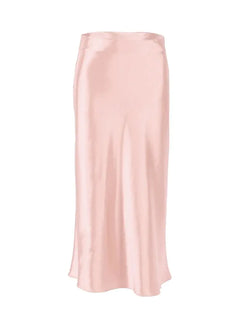 Elegant Satin Mid-Length Skirt/ High-Waist A-Line Skirt