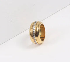 Rotatable Titanium Steel Ring with Zircon Circle Square