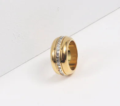 Rotatable Titanium Steel Ring with Zircon Circle Square