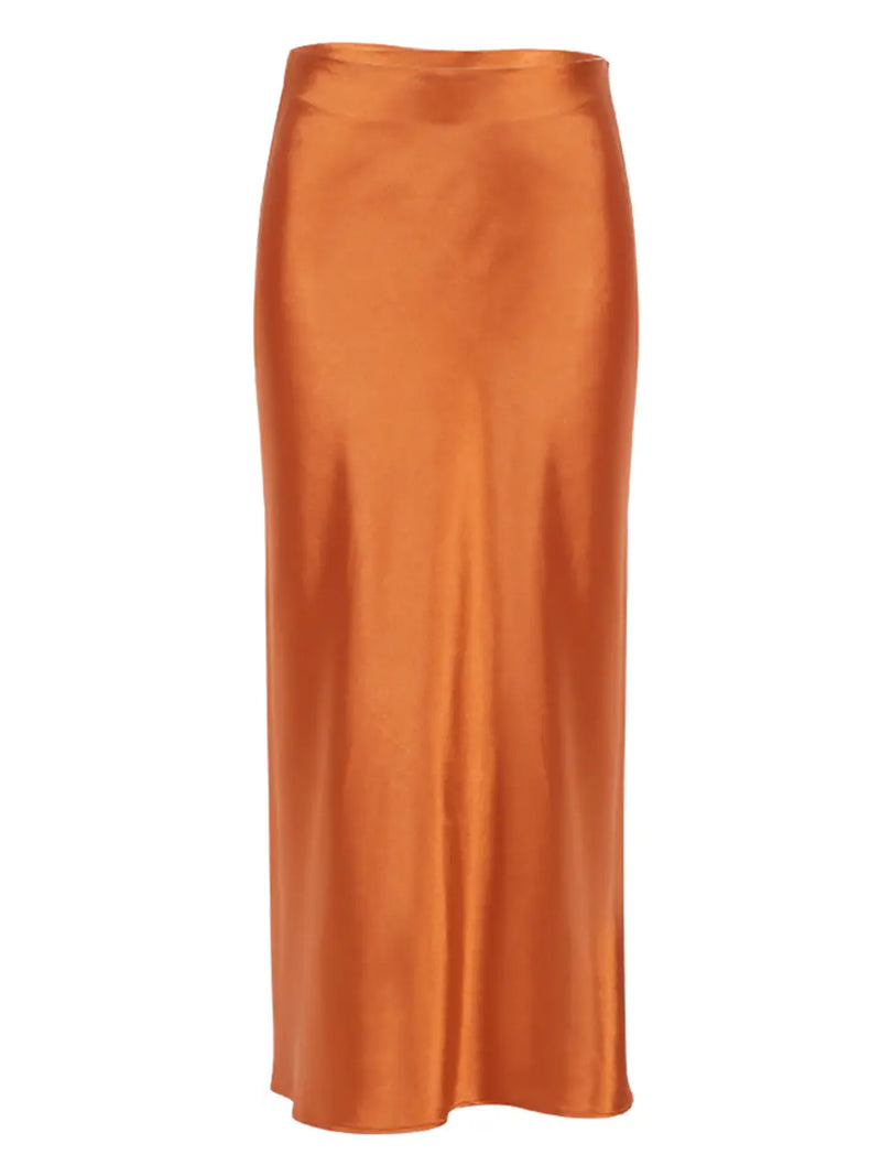 Elegant Satin Mid-Length Skirt/ High-Waist A-Line Skirt