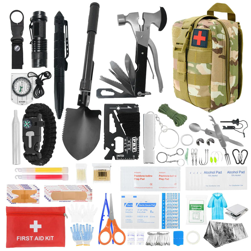 Survival Kits and First Aid Kits - 404 Pcs Emergency Survival Kit Survival Gear and Supplies Tactical Survival Kit for Outdoor Camping Hiking Hunting Earthquake Presents for Men (Green)
