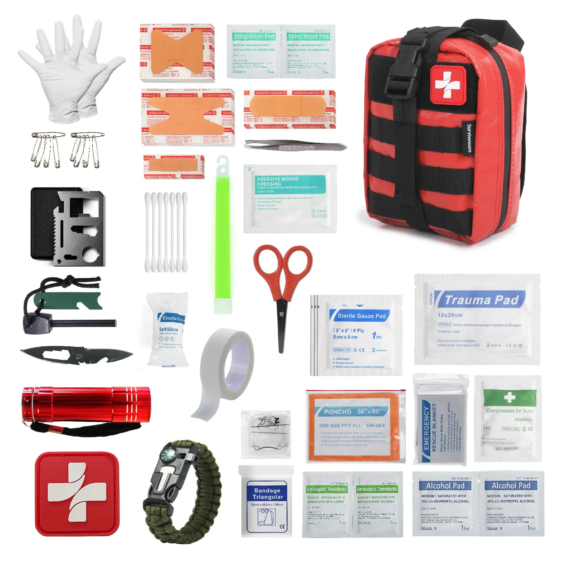 Surviveware 200 Pcs Waterproof Premium Survival First Aid Kit - Survival Emergency Preparedness for Travel Camping Gear Survival Kit and Outdoor Emergencies - HSA & FSA Eligible Survival Kit.