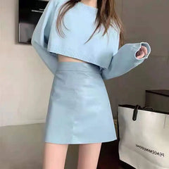 2024 Women's High Waist Chic PU A-Line Skirt