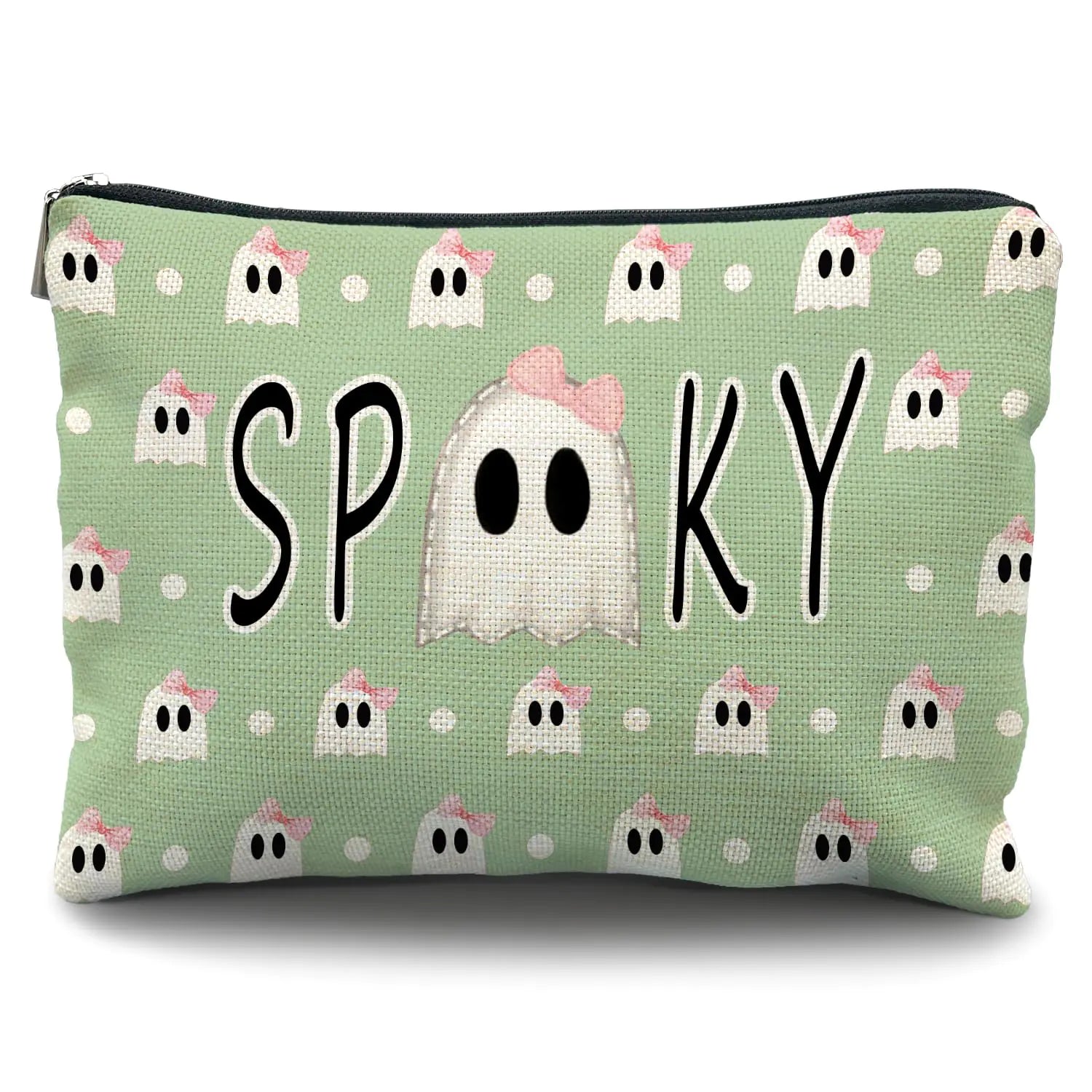 green bow Halloween makeup bag spooky
