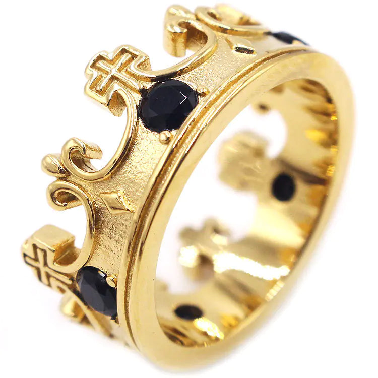 RG245 Vintage Titanium Steel Ring with Ruby Crown