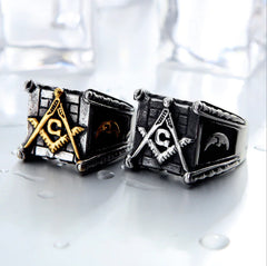 Men's Vintage Sun and Moon Titanium Steel Ring masonic