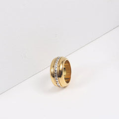 Rotatable Titanium Steel Ring with Zircon Circle Square