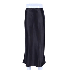 Elegant Satin Mid-Length Skirt/ High-Waist A-Line Skirt