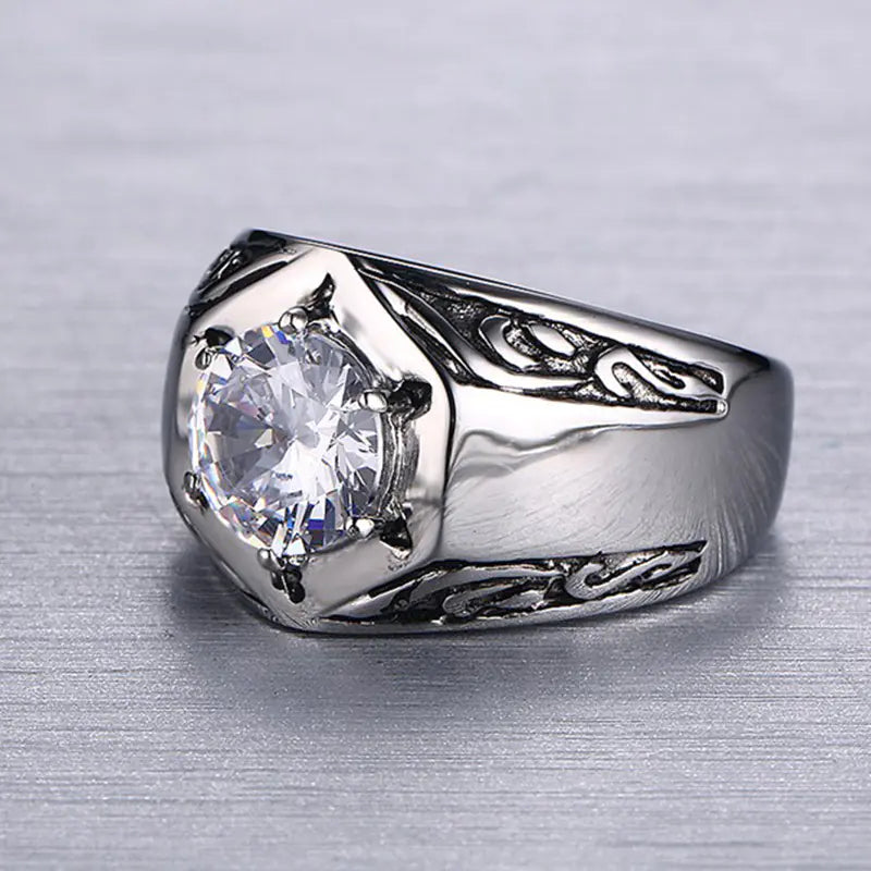 Titanium Steel Ring Set with Red Zircon Ornaments