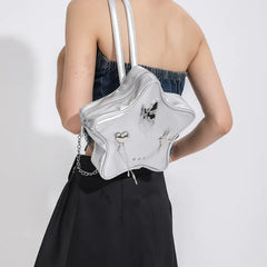 Cute Women's Small Backpack with Chain Star Design