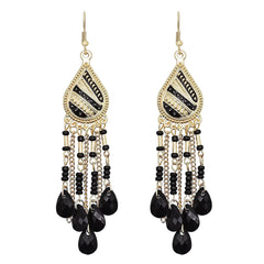 Coadipress Long Bohemian Drop Dangle Earrings for Women Retro Colorful Tassel Statement Drop Earrings Beaded Tassel Chandelier Earring Boho Elegant Jewelry (Gold Black)