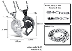 Titanium Steel Key Puzzle Couple Necklace with Rhinestones